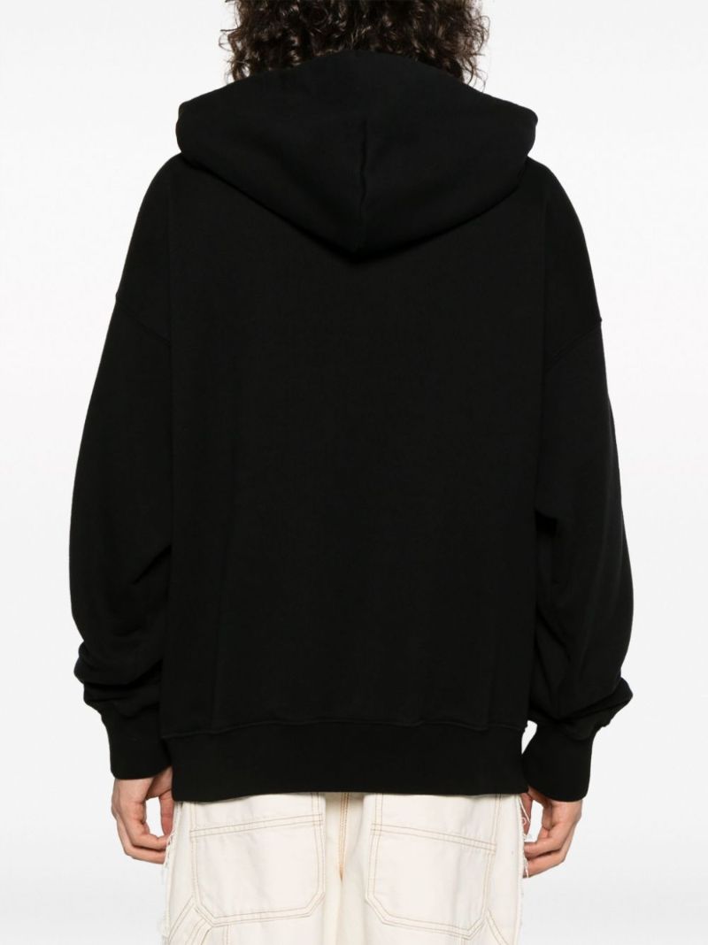 Black Diag Stripe-embroidered Cotton Hoodie