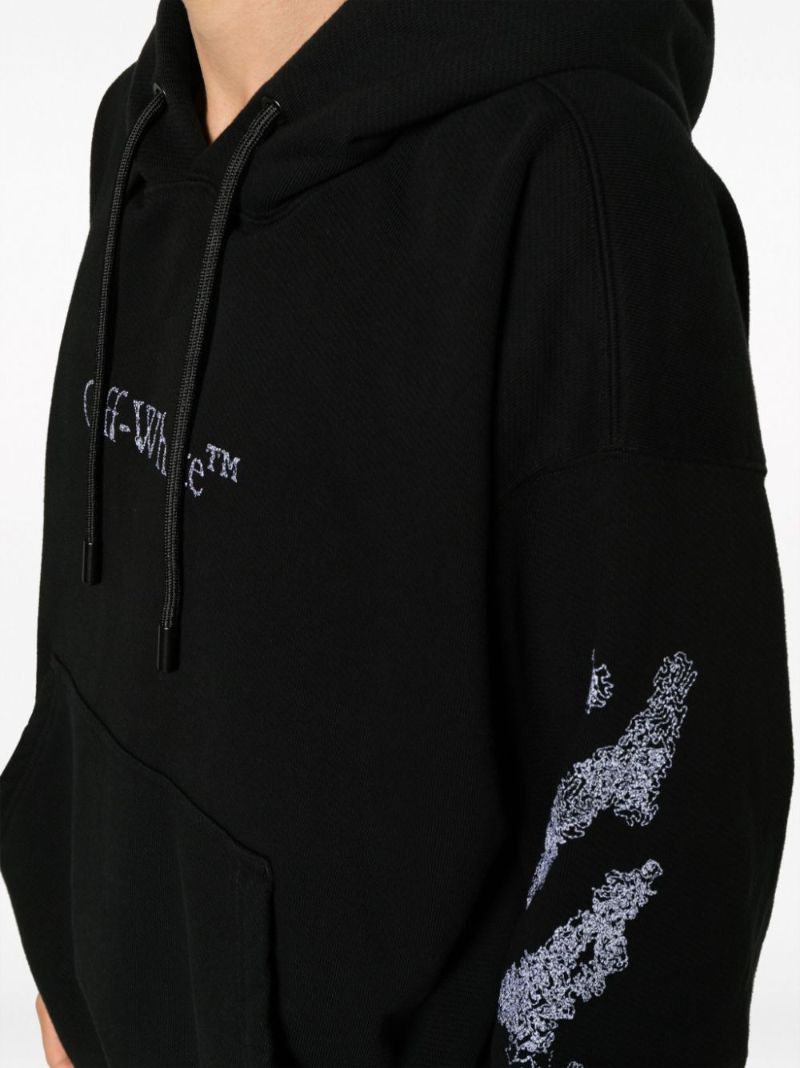 Black Diag Stripe-embroidered Cotton Hoodie