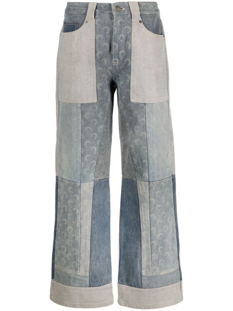 Blue Regenerated Patchwork Wide Leg Jeans