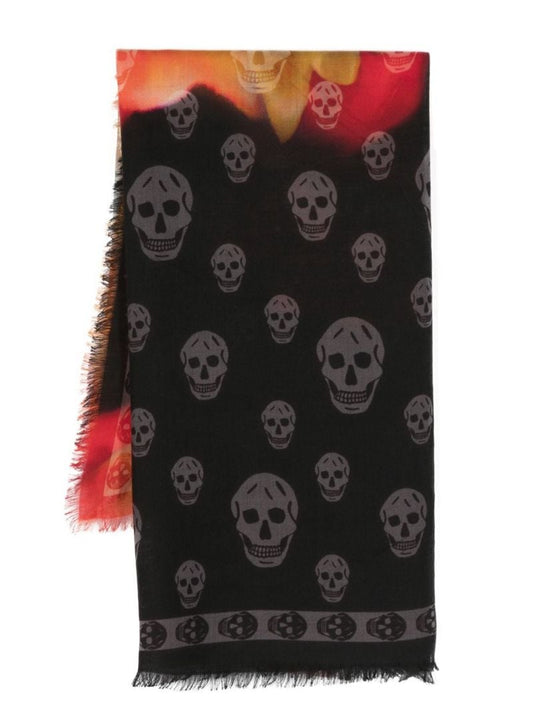Black Wool Skull Print Scarf
