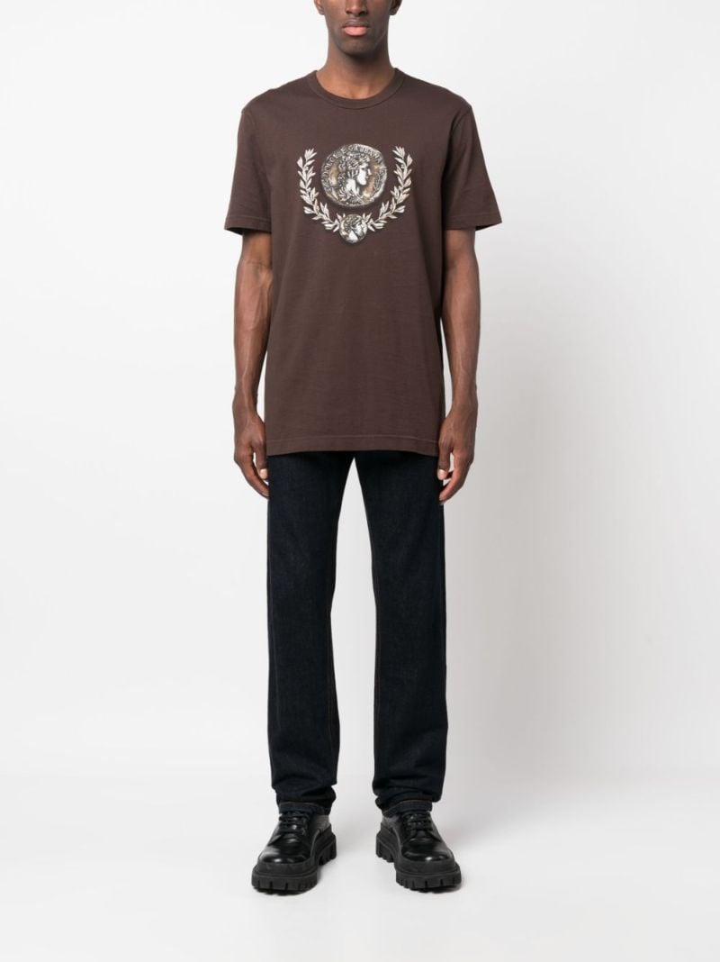 Brown Coin-print Cotton T-shirt