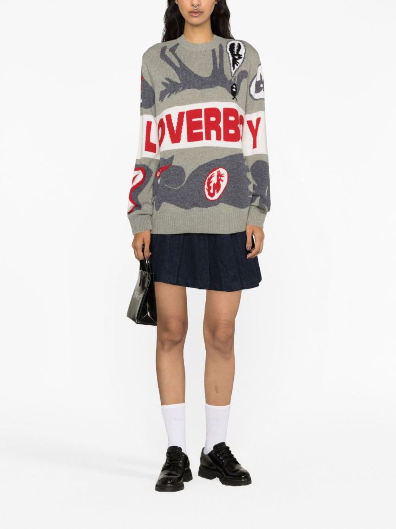 Grey Logo-intarsia Wool Sweater