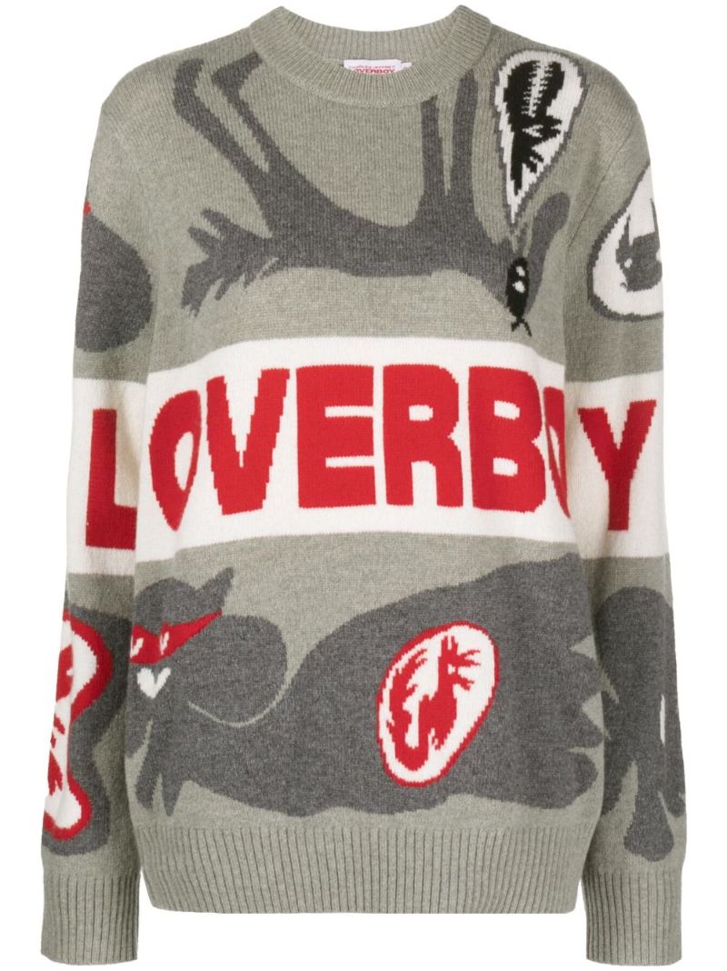 Grey Logo-intarsia Wool Sweater