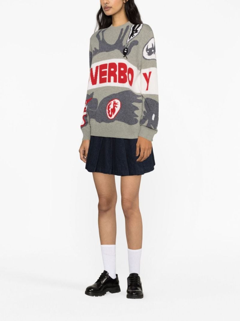 Grey Logo-intarsia Wool Sweater