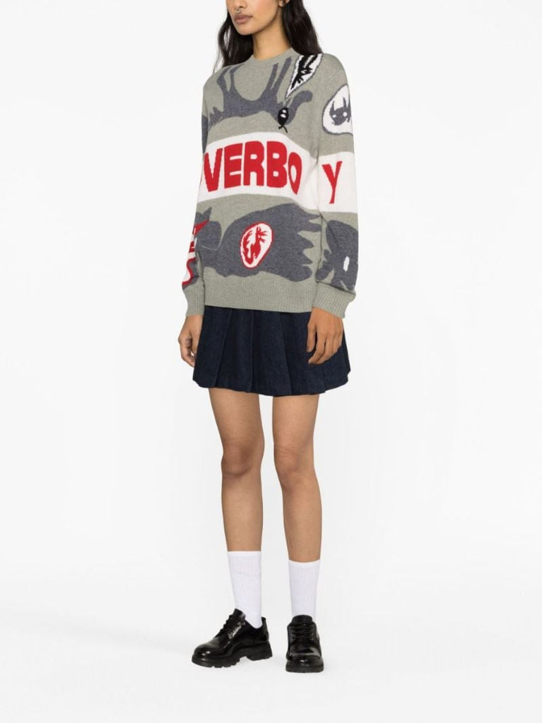 Grey Logo-intarsia Wool Sweater