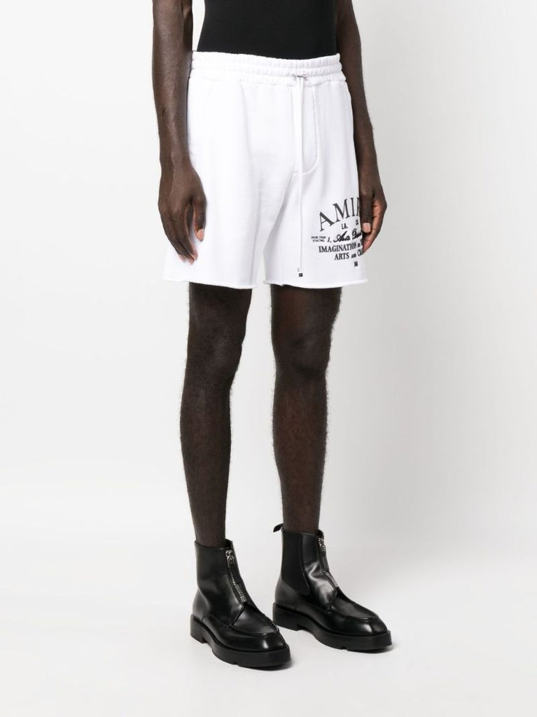 White Logo Print Track Shorts
