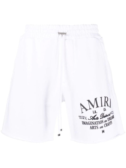 White Logo Print Track Shorts