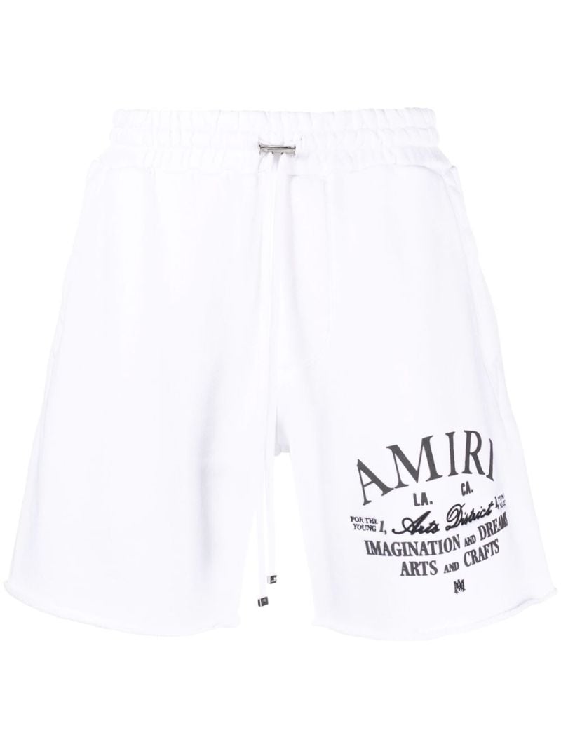 White Logo Print Track Shorts