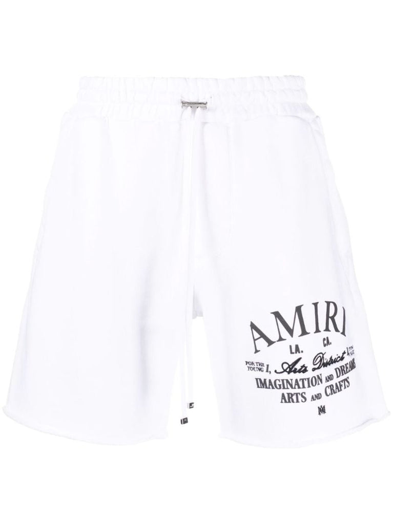 White Logo Print Track Shorts
