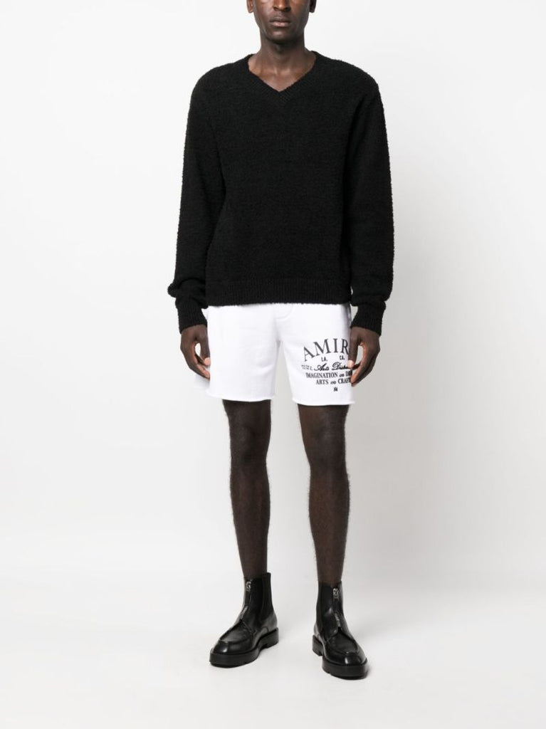 White Logo Print Track Shorts