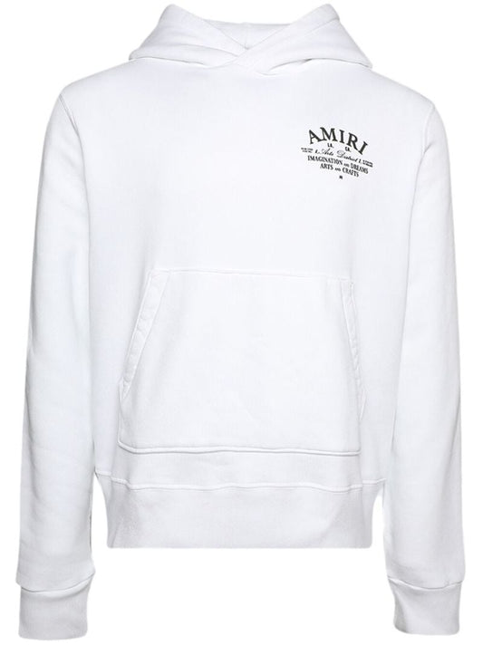 White Logo Print Cotton Hoodie