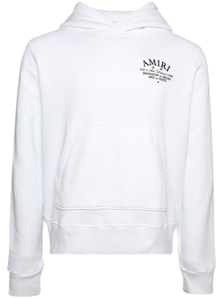 White Logo Print Cotton Hoodie