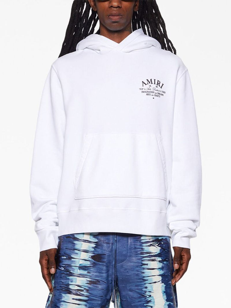 White Logo Print Cotton Hoodie
