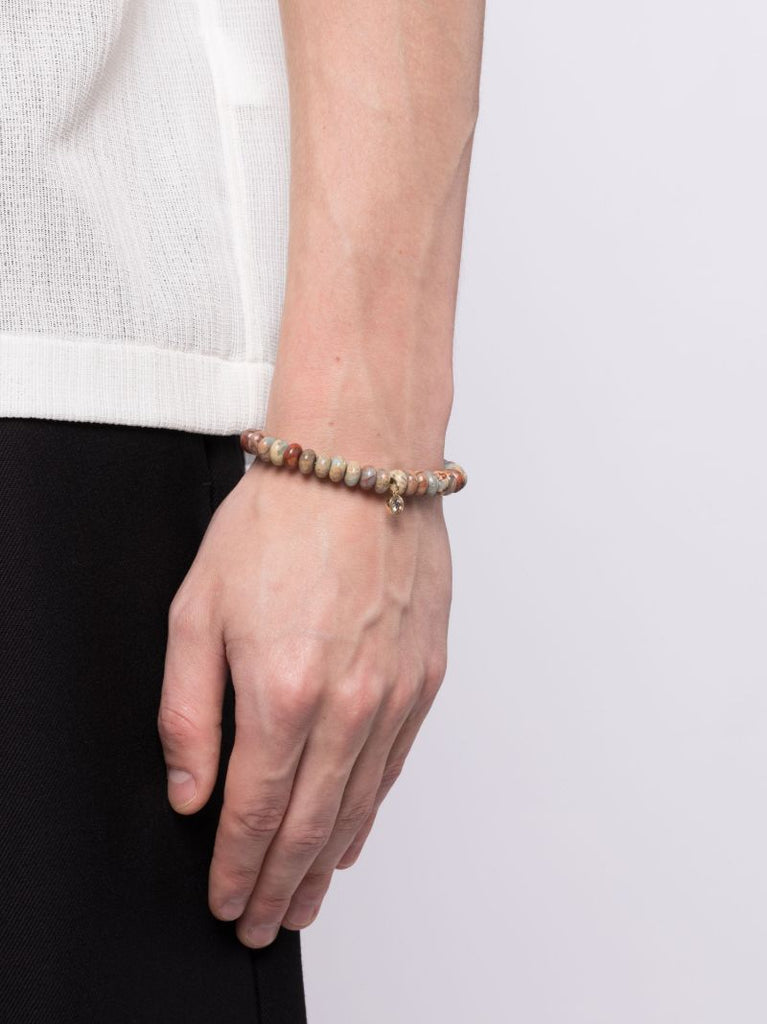14k Yellow Gold Brown Diamond Charm Snakeskin Jasper Bracelet