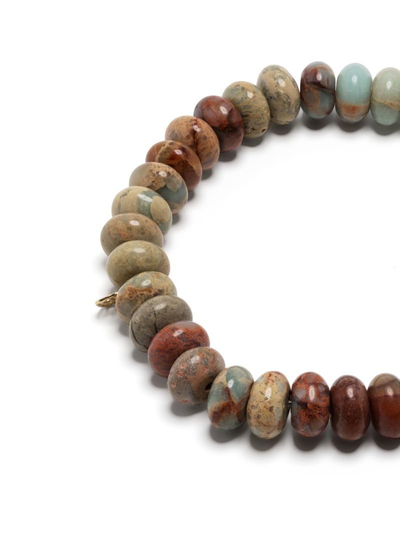14k Yellow Gold Brown Diamond Charm Snakeskin Jasper Bracelet
