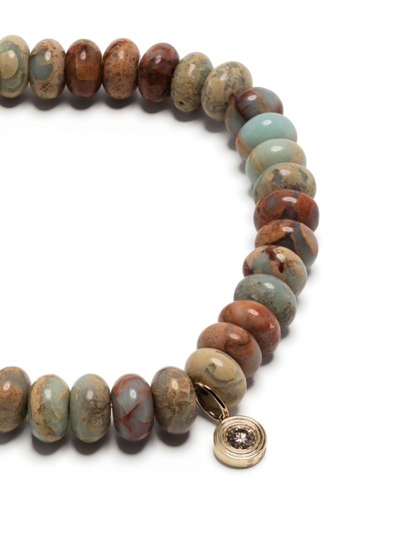 14k Yellow Gold Brown Diamond Charm Snakeskin Jasper Bracelet
