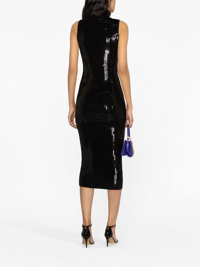 Black Sequin-embellished Knitted Midi Dress