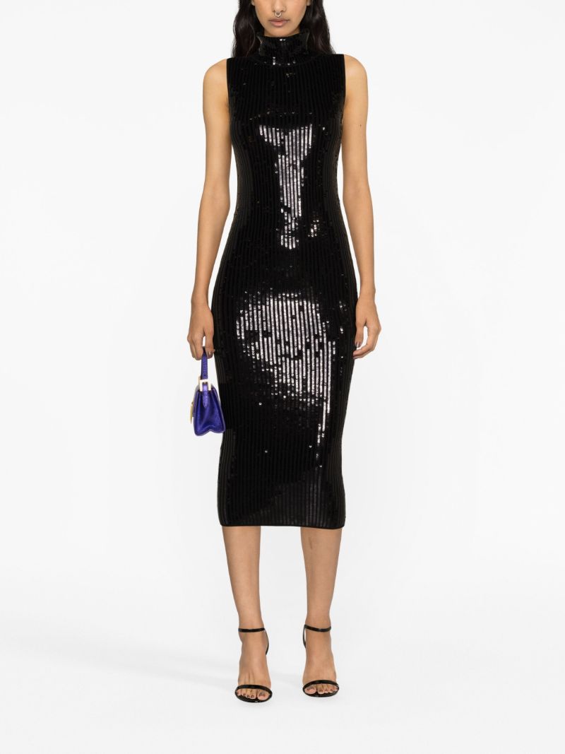 Black Sequin-embellished Knitted Midi Dress