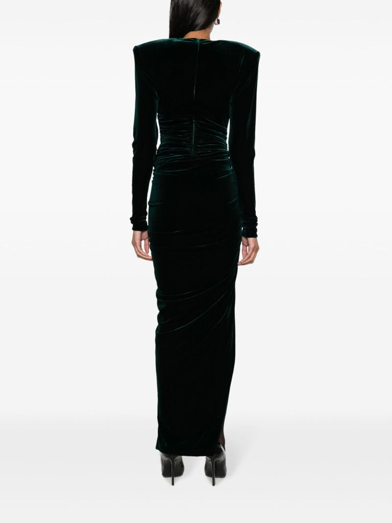 Green Ruched Velvet Dress
