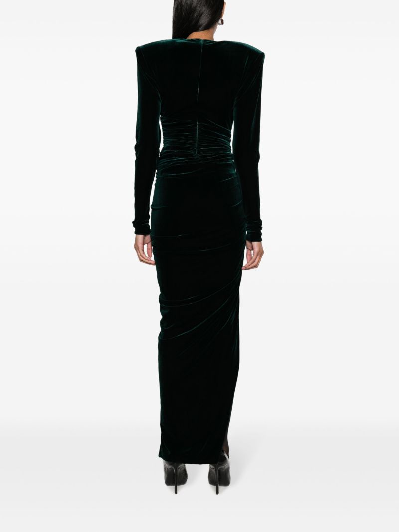 Green Ruched Velvet Dress