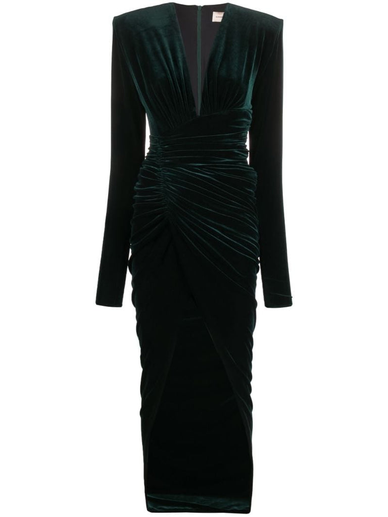 Green Ruched Velvet Dress