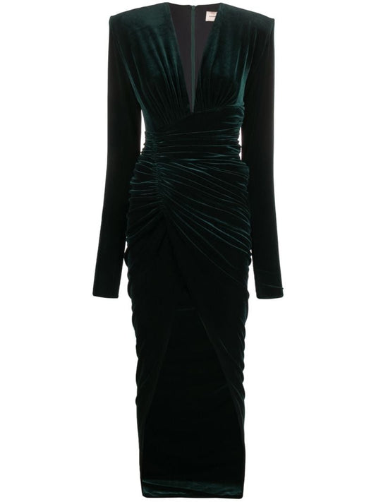 Green Ruched Velvet Dress
