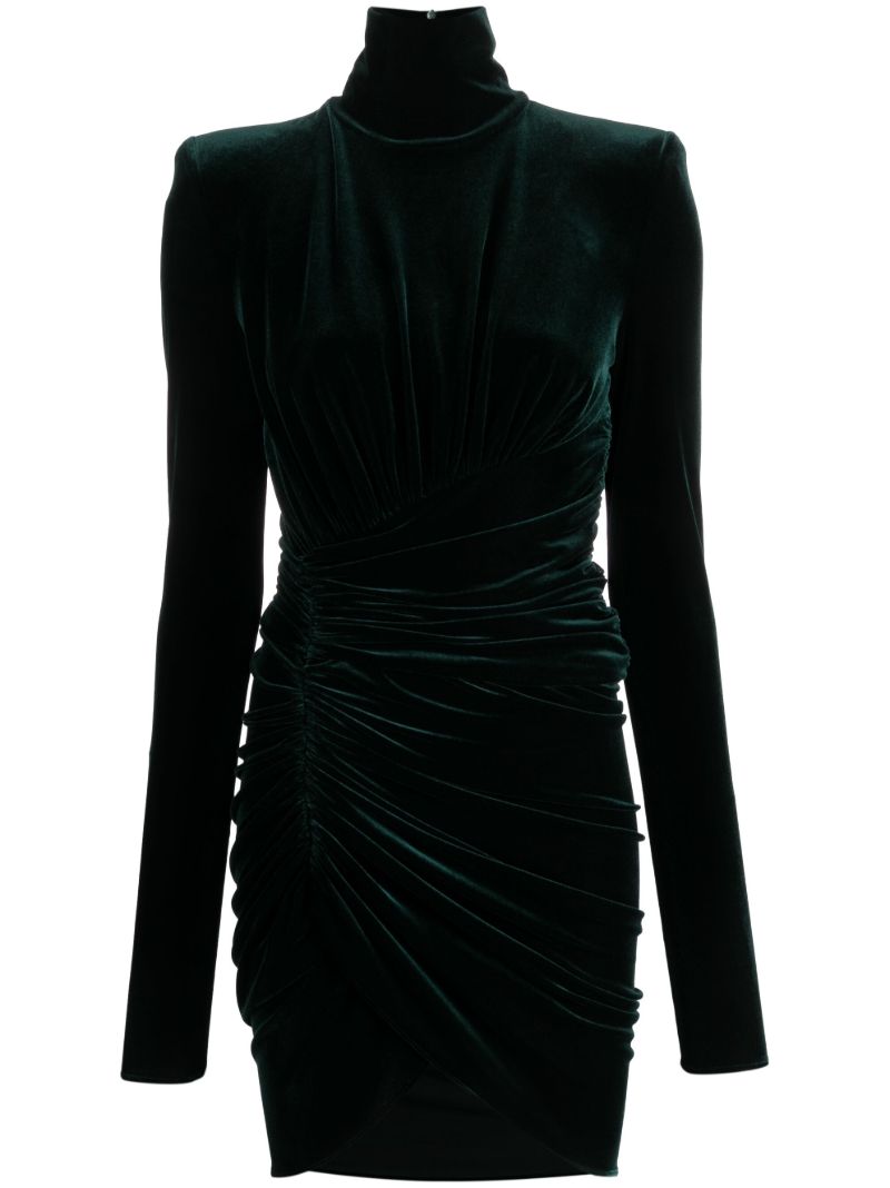 Green Draped Velvet Mini Dress