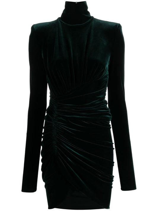 Green Draped Velvet Mini Dress
