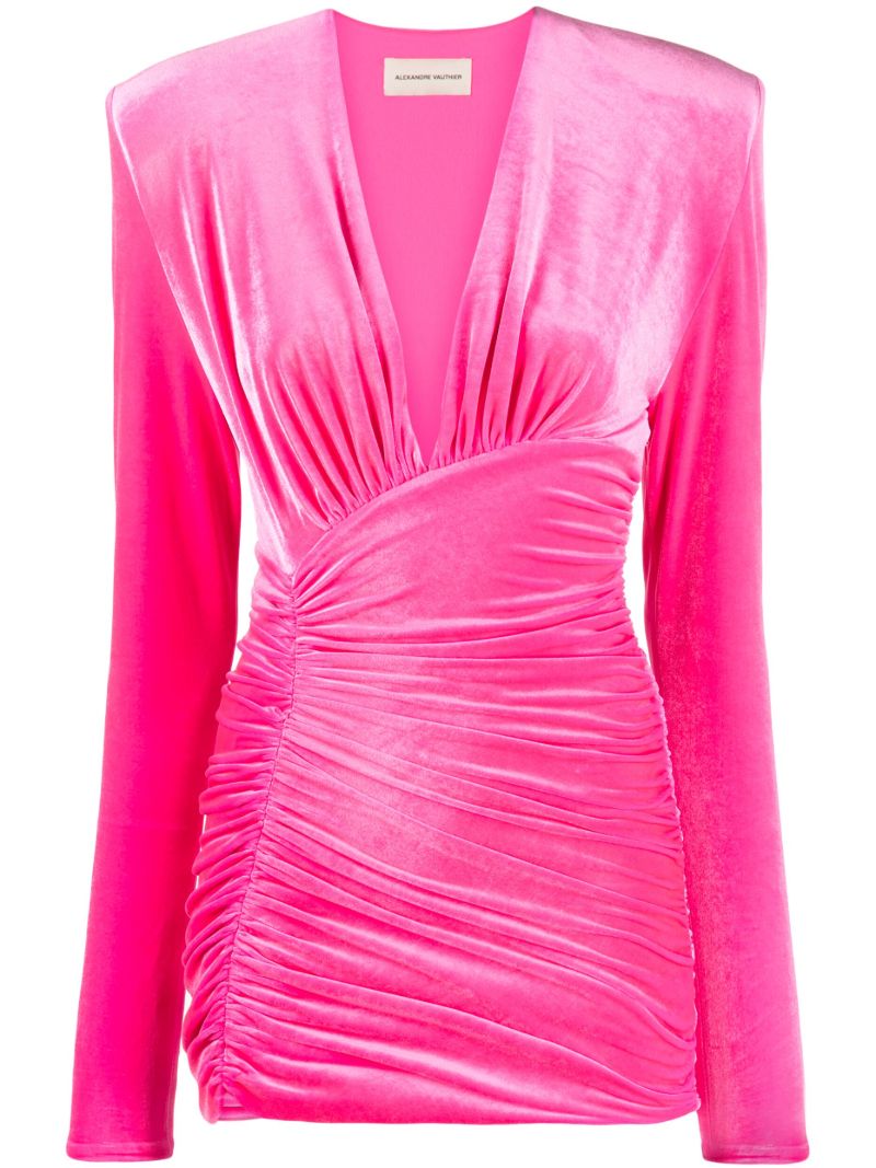 Pink Ruched Crushed Velvet Mini Dress