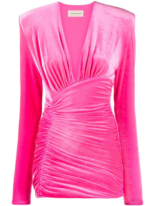 Pink Ruched Crushed Velvet Mini Dress