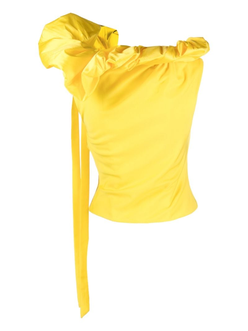 Yellow Ruched-neck Bustier Blouse