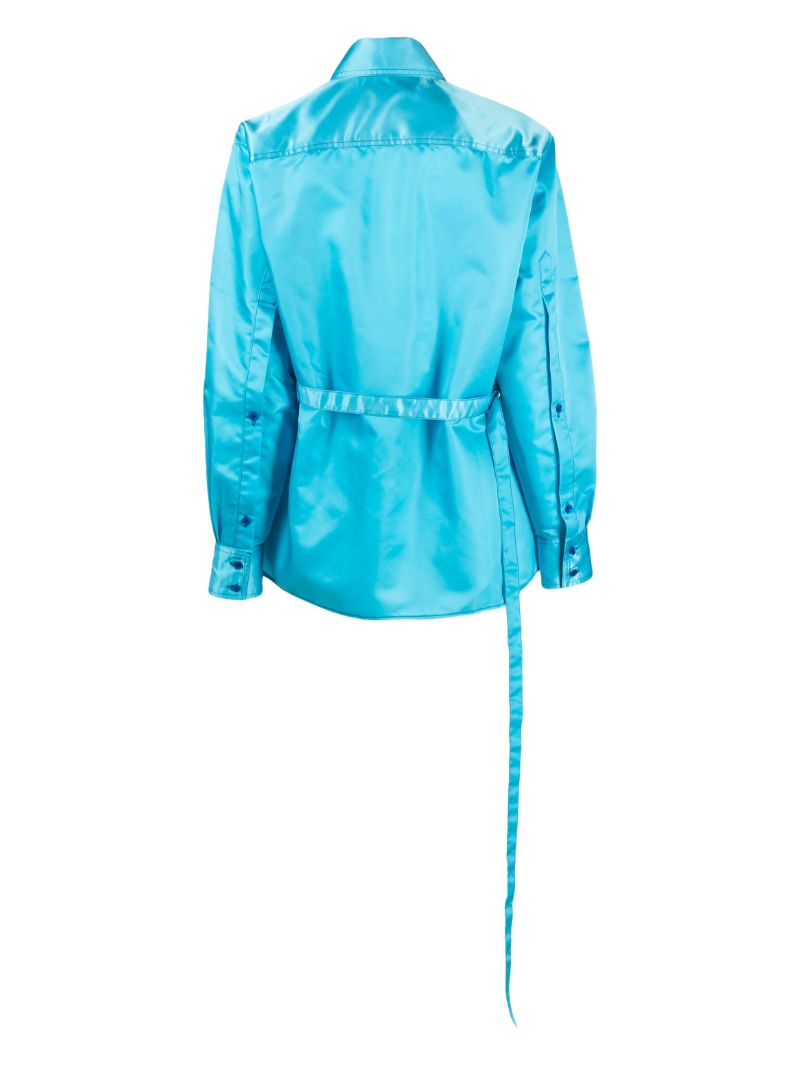 Blue Tie-back Satin Shirt