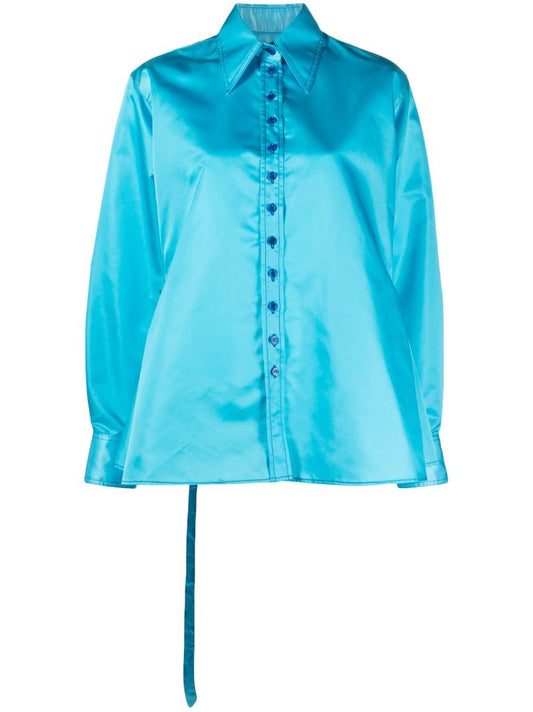 Blue Tie-back Satin Shirt