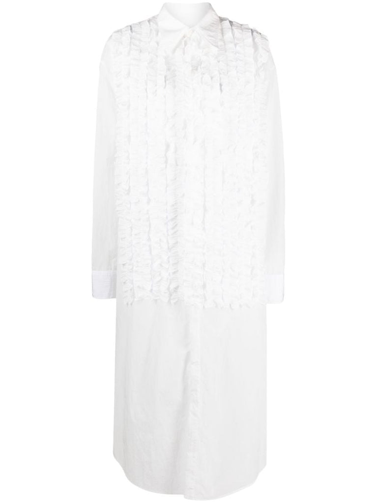 White Ruffled Shirt Dress