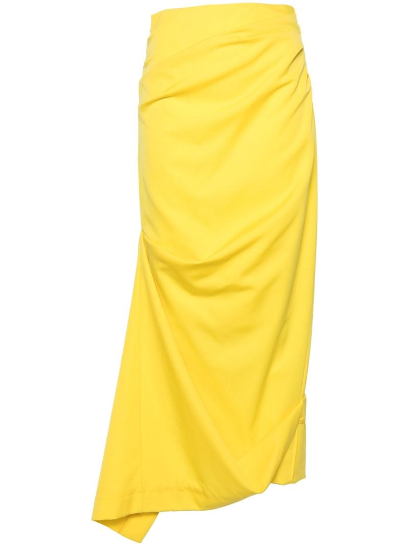 Yellow Asymmetric Wool Midi Skirt