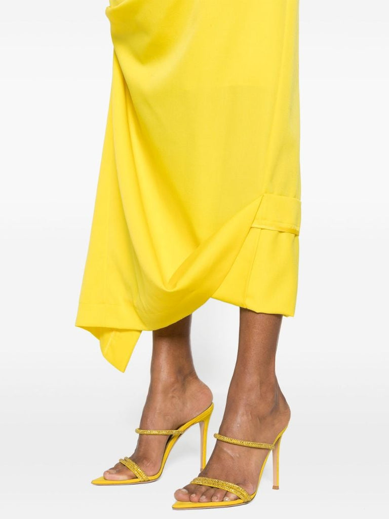 Yellow Asymmetric Wool Midi Skirt