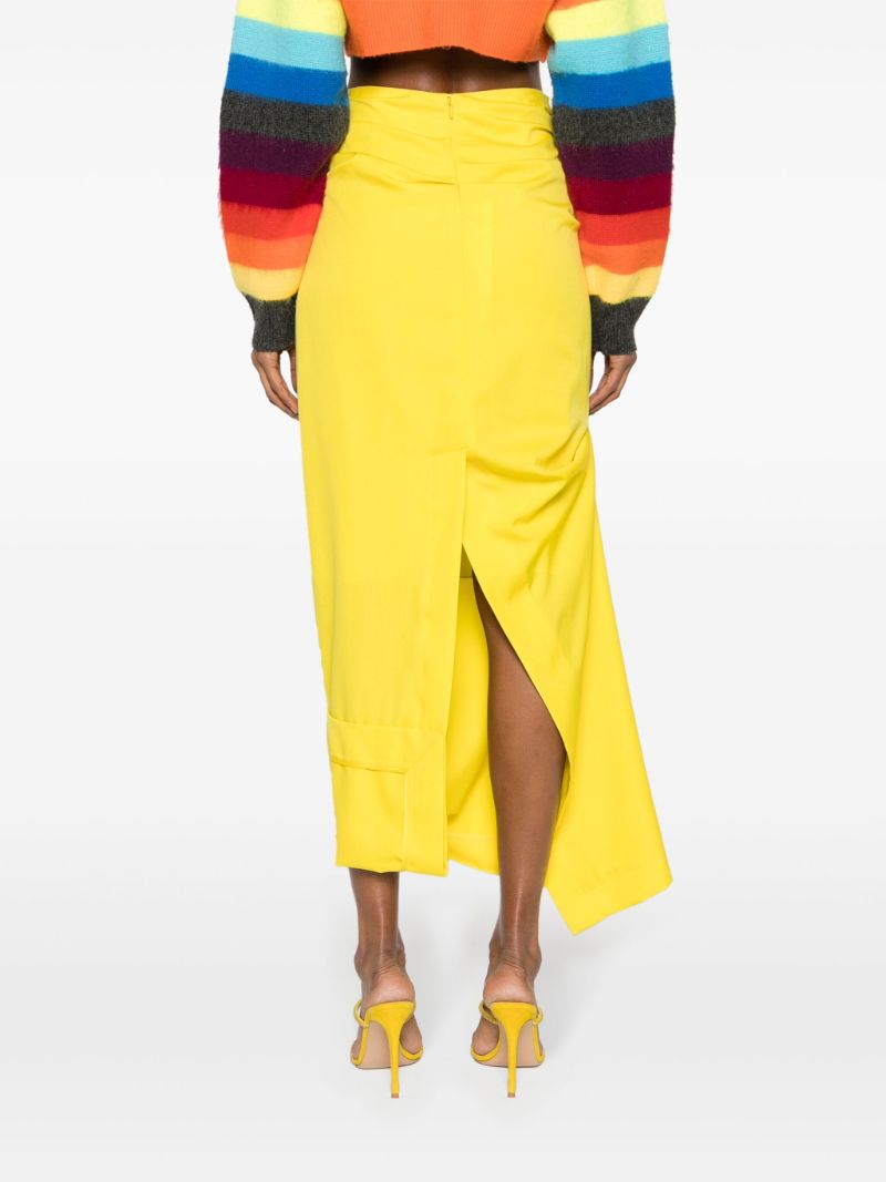 Yellow Asymmetric Wool Midi Skirt