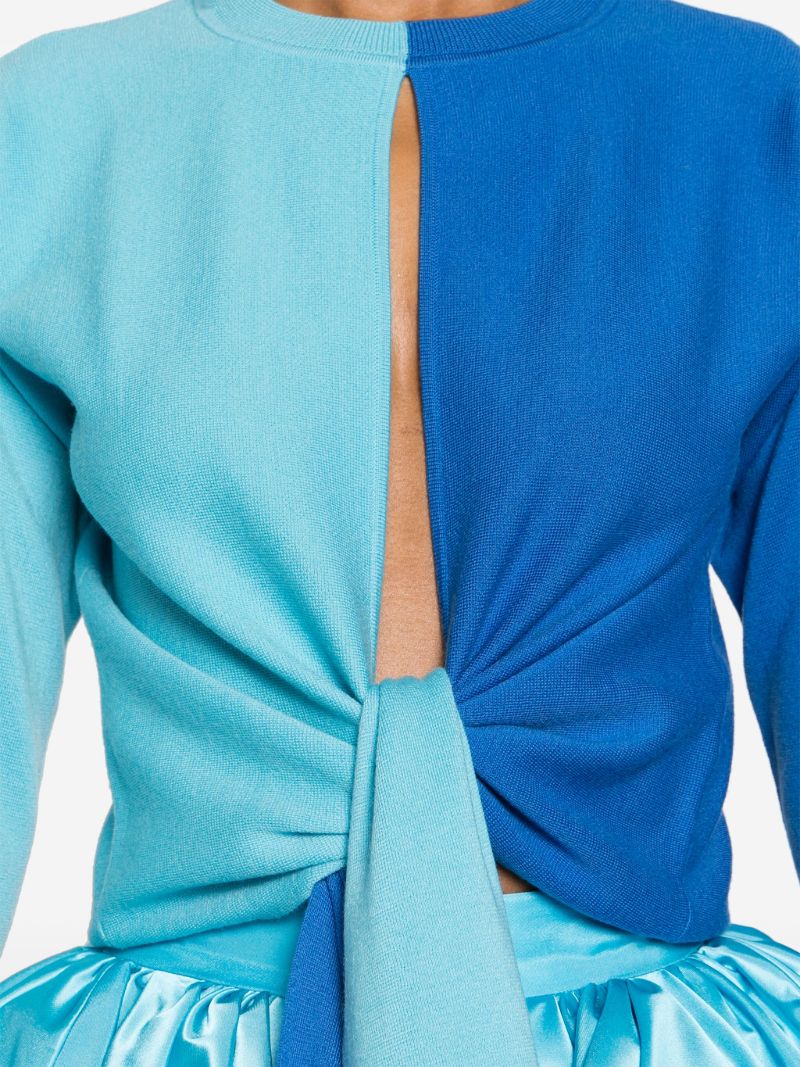 Blue Colour-block Wool Sweater