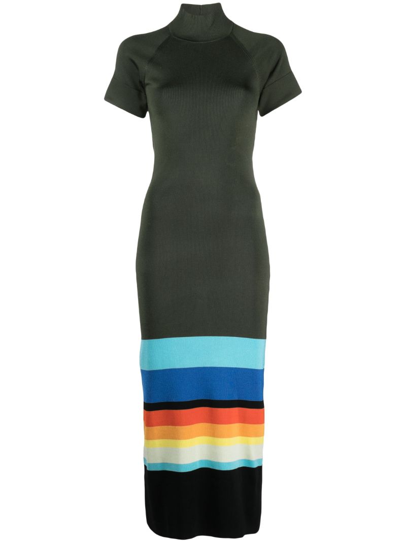 Green Striped Open-back Midi Dress