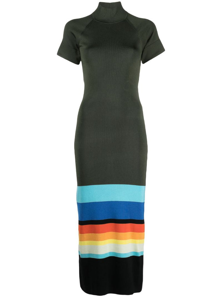 Green Striped Open-back Midi Dress