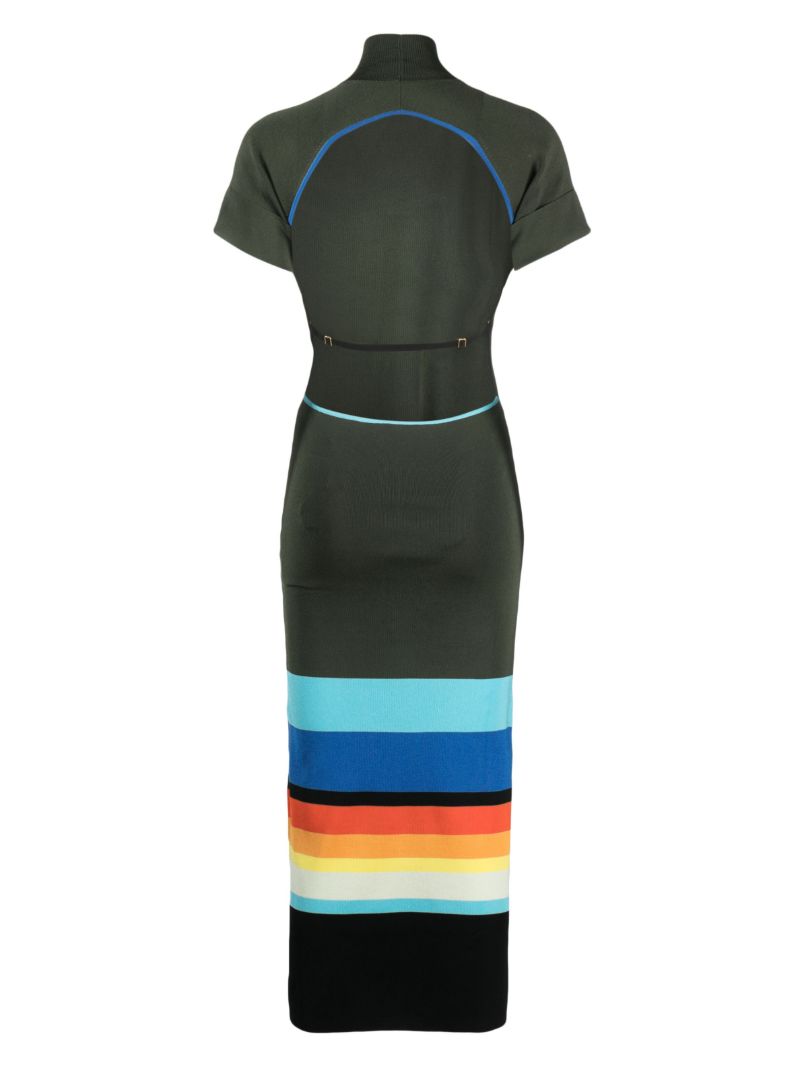 Green Striped Open-back Midi Dress