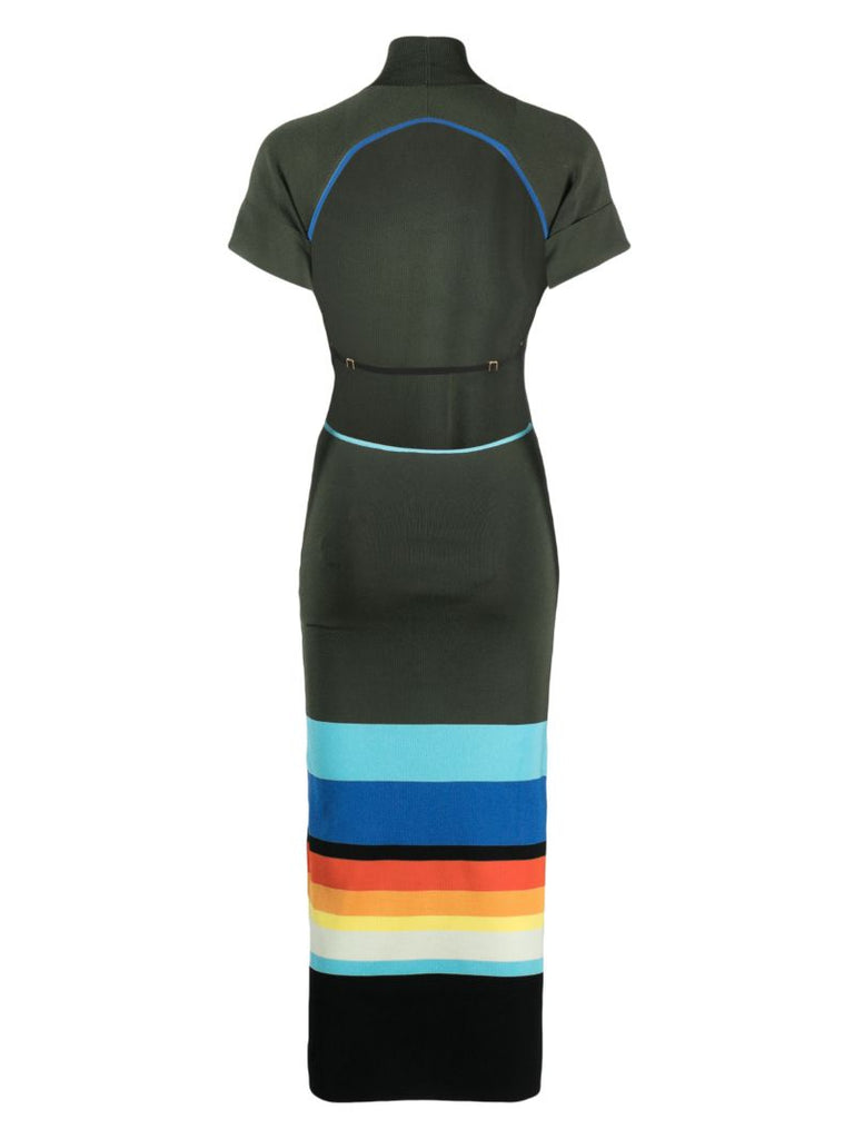 Green Striped Open-back Midi Dress