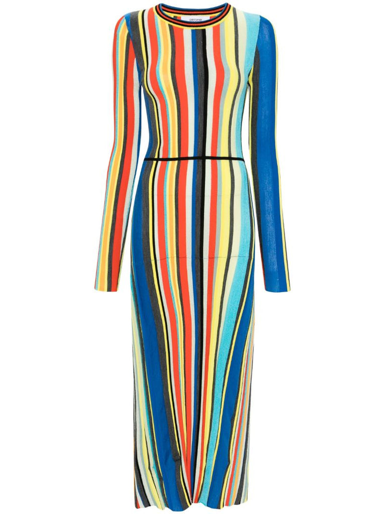 Multicolour Stripe-pattern Chenille Dress