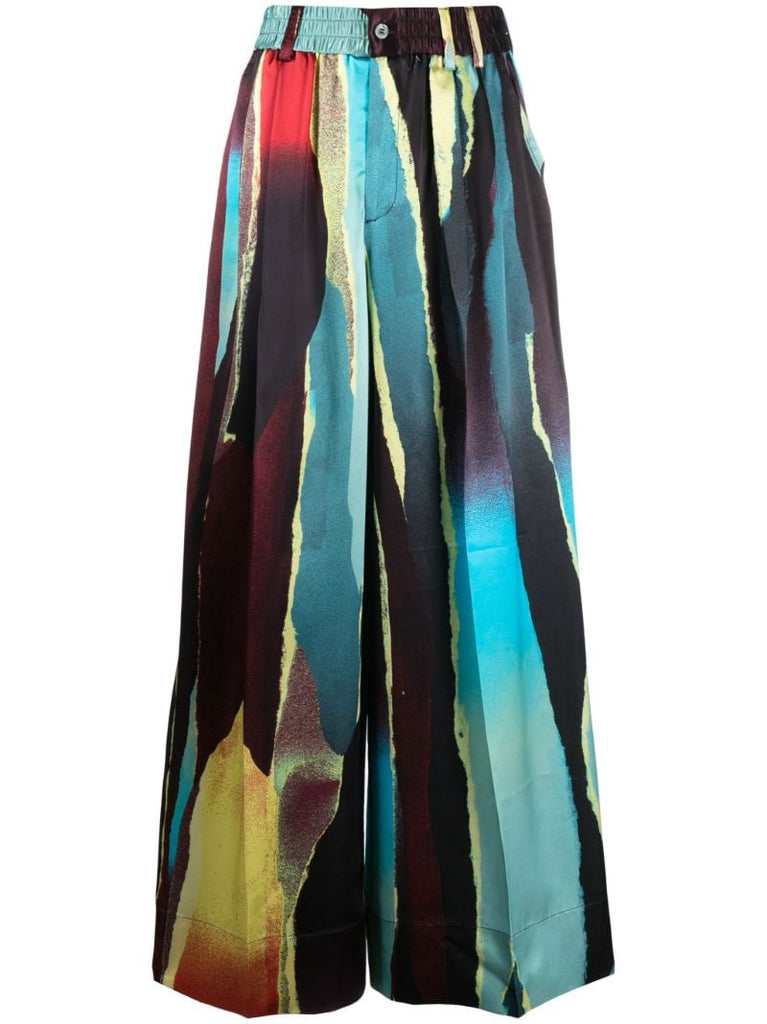 Multicolour Wheatpaste Wide-leg Satin Trousers