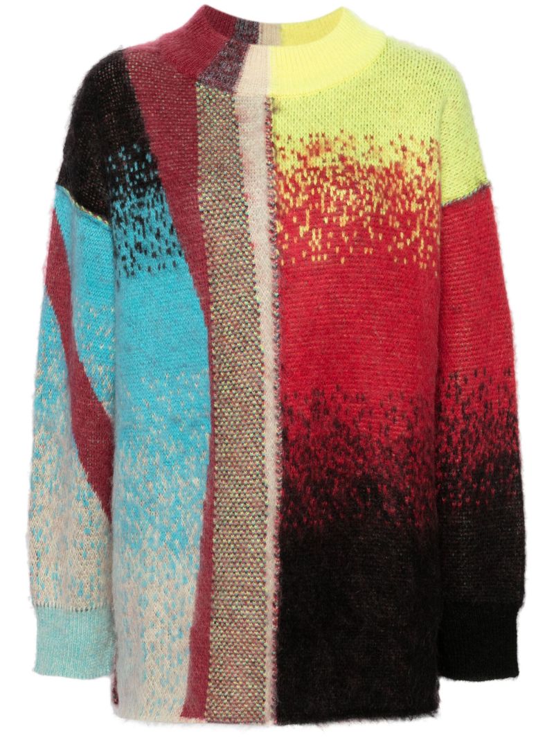 Multicolour Abstract-intarsia Brushed Sweater