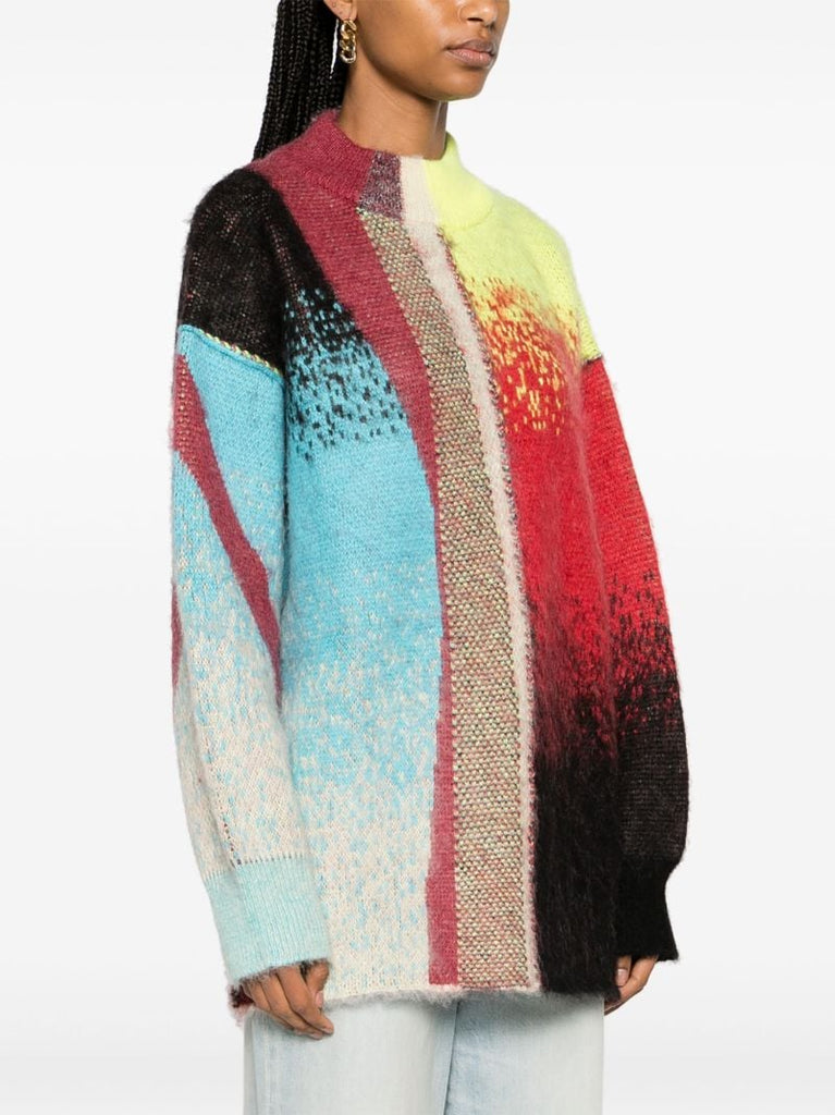 Multicolour Abstract-intarsia Brushed Sweater