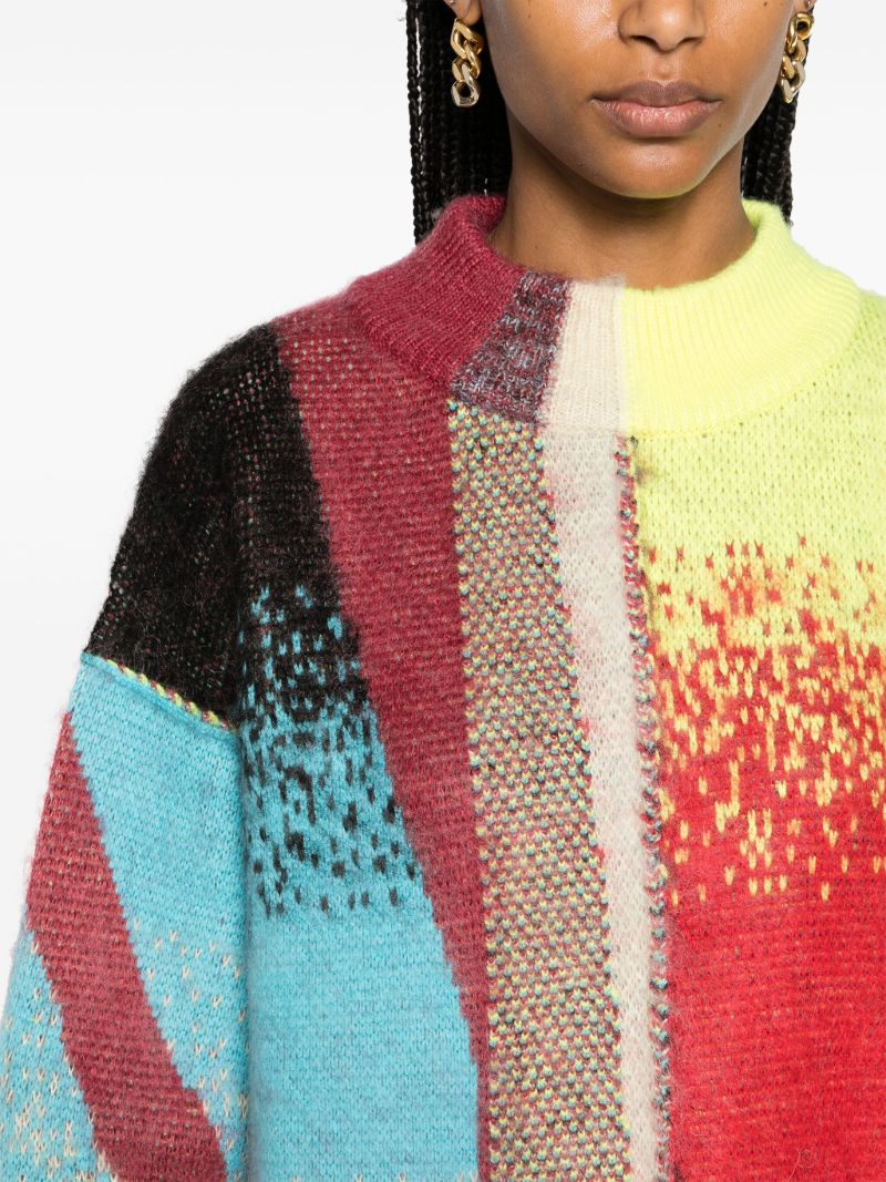 Multicolour Abstract-intarsia Brushed Sweater