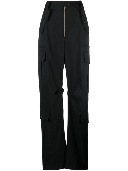 Black Wide-leg Crepe Cargo Trousers