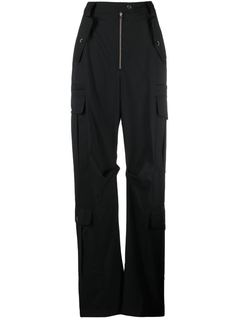 Black Wide-leg Crepe Cargo Trousers