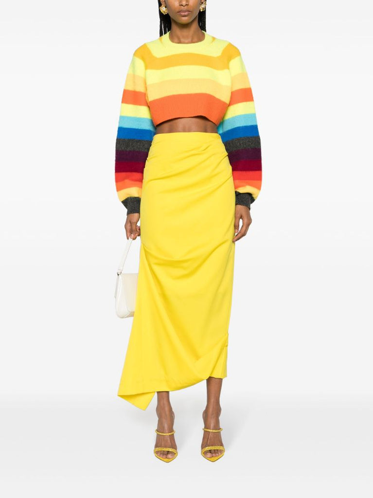 Yellow Striped Crop Wool Sweater